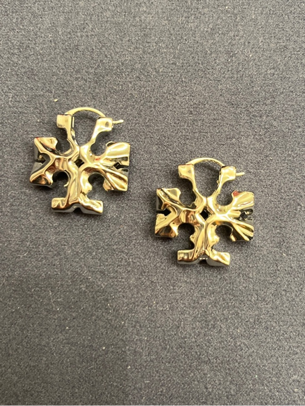 Tory Burch Gold Floral Emblem Hoop Earrings